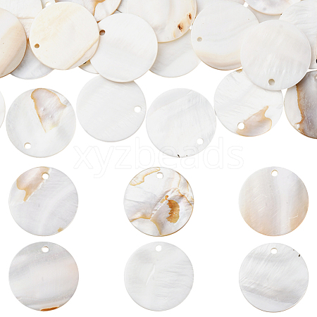 32Pcs Flat Round/Disc Natural Freshwater Shell Pendants SHEL-SC0001-98B-1