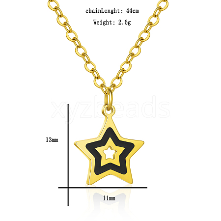 Stainless Steel Black Enamel Star Pendant Necklaces UT9539-2-1