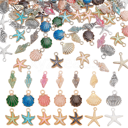 84Pcs 21 Styles Ocean Series Alloy Enamel Pendants FIND-WR0012-26-1