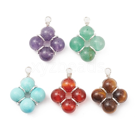 5Pcs 5 Styles Copper Wire Wrapped Natural & Synthetic Mixed Stone Pendants PALLOY-TA00062-1