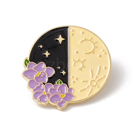 Moon with Flower Enamel Pin JEWB-H008-42G-1