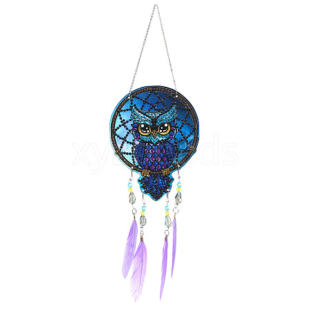 DIY Diamond Painting Web with Feather Wind Chime Kits DIAM-PW0001-223B-1