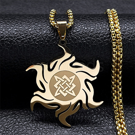 304 Stainless Steel Sun with Knot Pendant Necklaces NJEW-P293-07G-1