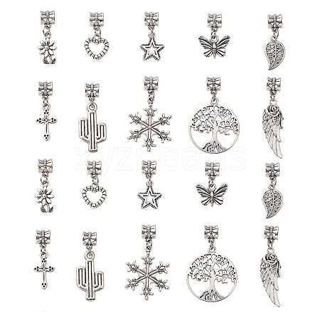 50Pcs 10 Styles Tibetan Style Alloy European Dangle Charms PALLOY-CJ0002-74-1