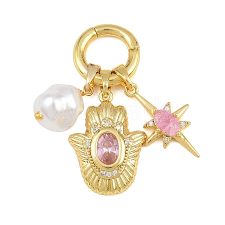 Brass Pave Pink Cubic Zirconia European Pendant Decorations CU-CBA65A7-01B-G-1