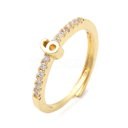 Rack Plating Brass Clear Cubic Zirconia Number 6 Adjustable Rings for Women RJEW-S407-09G-06-1