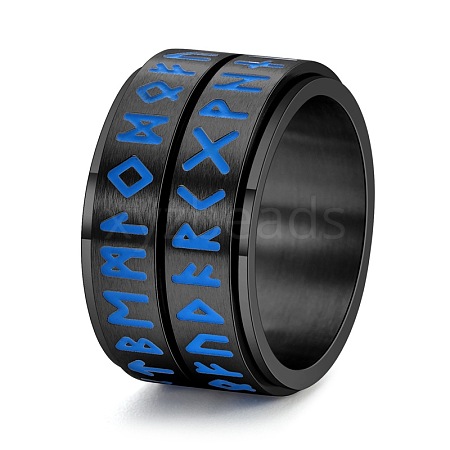 Viking Rune Titanium Steel Luminous Rotatable Finger Ring for Men PW-WG84A74-08-1