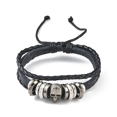 PU Leather & Waxed Cords Triple Layer Multi-strand Bracelets BJEW-G709-03B-1