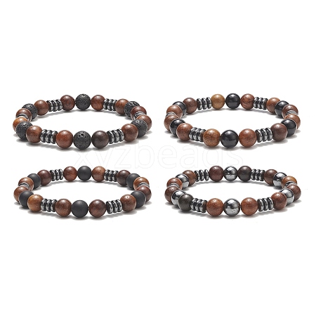 Gemstone & Wood Beaded Stretch Bracelet for Women BJEW-JB09153-1