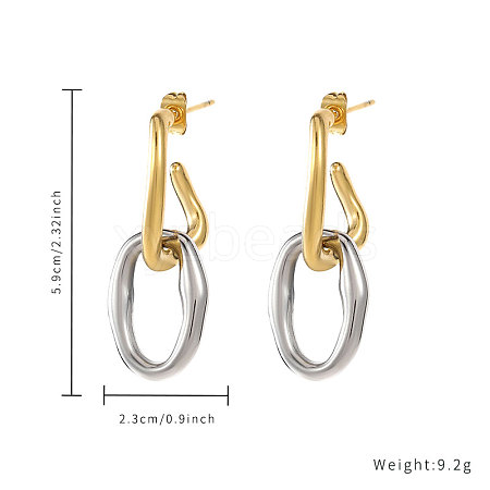 Stylish Stainless Steel Two Tone Design Ladies Dangle Stud Earrings DD6329-3-1