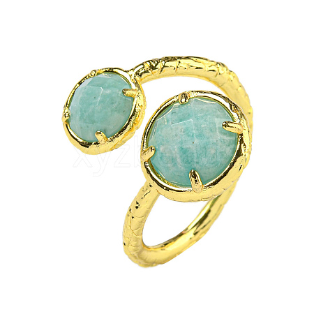 Round Natural Amazonite Open Cuff Rings RJEW-C087-02G-02-1