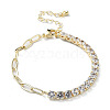 Brass Micro Pave Cubic Zirconia Strass & Paperclip Chain Bracelets BJEW-C052-04G-01-1