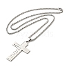 Non-Tarnish Cross with Word 304 Stainless Steel Pendant Necklace with Box Chains NJEW-F319-02P-2