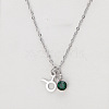 304 Stainless Steel Emerald Rhinestone Birth Stone Constellation Pendant Necklaces FS-WG76580-17-1