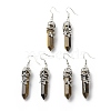 Natural Tiger Eye Bullet with Flower Dangle Earrings EJEW-G300-02P-02-1