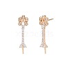 Brass Micro Pave Clear Cubic Zirconia Stud Earring Findings KK-S364-142-2