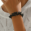 Golden Tone Iron Vintage Natural Black Agate Chips Beaded Bracelets for Women's Party Travel RR3518-2-1