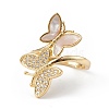 Natural Shell Butterfly Open Cuff Ring with Cubic Zirconia RJEW-F139-04G-2