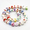 Mixed Styles Handmade Flower Printed Porcelain Ceramic Round Beads Strands PORC-M004-02M-2