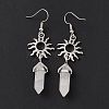 Natural Quartz Crystal Bullet with Sun Dangle Earrings EJEW-I276-01P-20-4