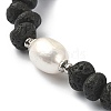 Natural Lava Rock & Pearl & Brass Beaded Stretch Bracelets BJEW-JB09493-02-3