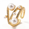 Cubic Zirconia Chunky Open Cuff Ring with Imitation Pearl RJEW-H101-20G-3