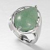 Drop Platinum Plated Brass Gemstone Adjustable Wide Band Rings X-RJEW-L062-02E-1
