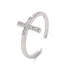 Clear Cubic Zirconia Cross Open Cuff Ring RJEW-G283-05P-1