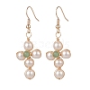 Natural Shell & Green Aventurine Braided Cross Dangle Earrings EJEW-JE04954-02-1