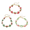3Pcs 3 Colors Christmas Glass & Baking Paint Pearlized Glass Pearl Round Beaded Bracelets for Women BJEW-JB12441-2