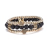 3Pcs 3 Style Round Synthetic Black Stone & Hematite Beaded Stretch Bracelets Set BJEW-JB07688-01-1