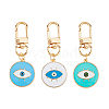 DICOSMETIC 3Pcs 3 Colors Flat Round with Evil Eye Alloy Enamel Pendant Decoration KEYC-DC0001-23-8