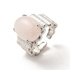 Natural Rose Quartz Oval Open Cuff Ring RJEW-P082-03P-20-2