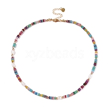 Rondelle Natural Agate & Pearl & Brass Beaded Necklaces for Women NJEW-T017-02G