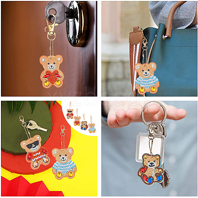 DIY 4Pcs Bear Diamond Painting Keychain Kits DIY-SC0016-89-1