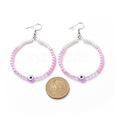 Resin Evil Eye & Acrylic Beaded Big Ring Dangle Earrings EJEW-JE04999-01-1
