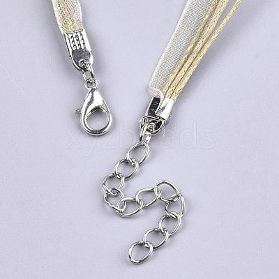 Waxed Cord and Organza Ribbon Necklace Making NCOR-T002-278-1