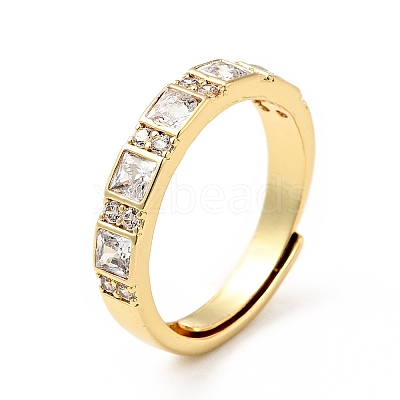 Clear Cubic Zirconia Rectangle Adjustable Ring RJEW-I087-03G-1