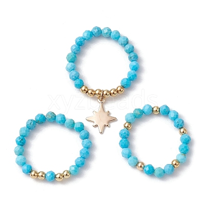 3Pcs 3 Styles Natural Magnesite Beaded Stretch Rings Set RJEW-JR00647-03-1