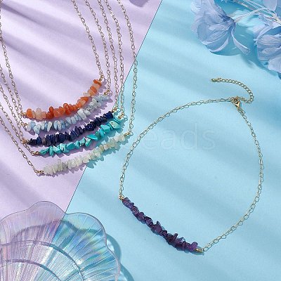 Natural & Synthetic Mixed Gemstone Chip Bib Necklaces NJEW-JN04950-1