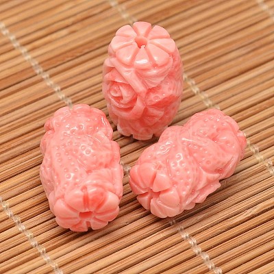 Dyed Carved Column Synthetic Coral Beads CORA-O004-01D-1