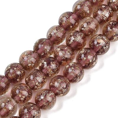 Handmade Gold Sand Lampwork Beads Strands LAMP-P051-L06-10mm-1