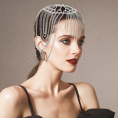 Rhinestone Mesh Headpiece Cap OHAR-WH0021-47S-1