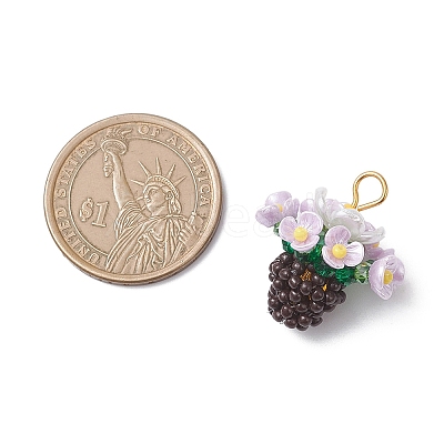 Resin Glass Seed Beaded Flower Pendants PALLOY-MZ01106-1