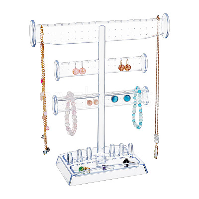 3-Tier T Bar Plastic Jewelry Towers for Earrings Rings ODIS-WH0030-204-1