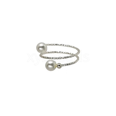 Alloy with Plastic Pearl Round Bead Adjustable Cuff Open Rings for Women FS-WGFAAAF-01-1