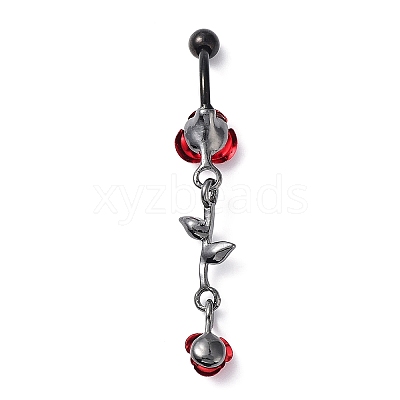 Hyacinth Rhinestone Charm Dangle Belly Rings AJEW-D053-01C-EB-1