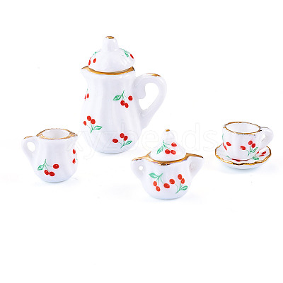 Cherry Pattern Mini Ceramic Tea Sets AJEW-TA0003-48-1