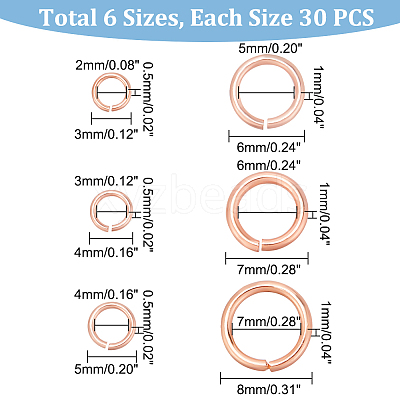 180Pcs 6 Styles Brass Open Jump Ring KK-GA0001-40-1