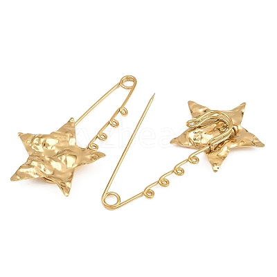 Textured Star 304 Stainless Steel Safety Pins Brooch Findings SA-CBA098D-16G-G04-1